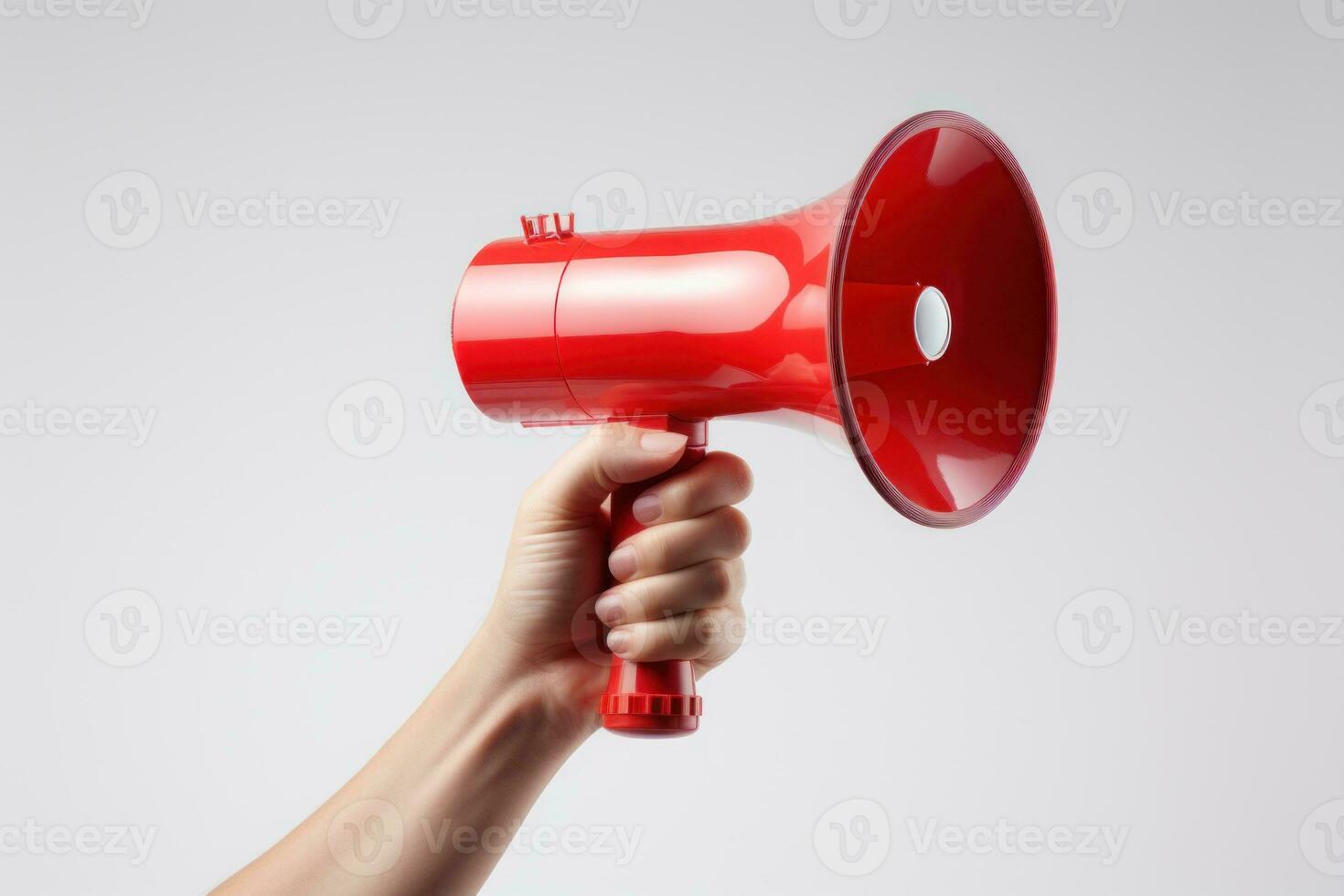 Hand with a megaphone, on a white background. Generative AI photo