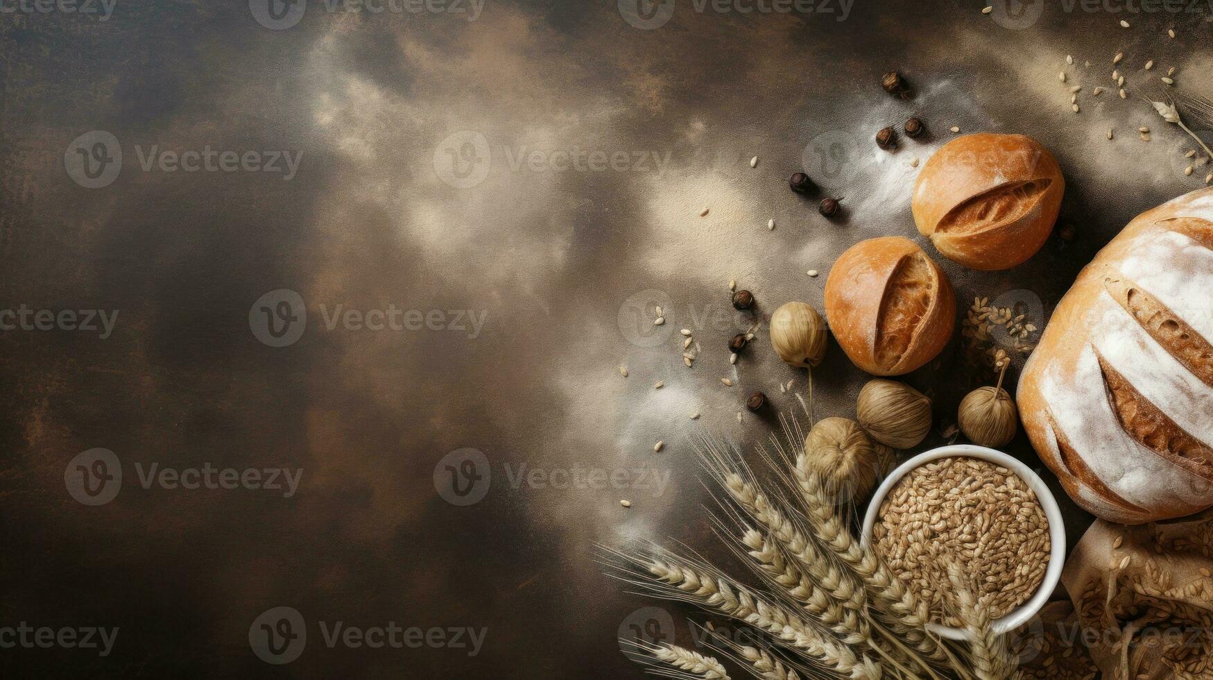 Layout for bread flour ingredients food photography texture banner detailed. Generative AI photo