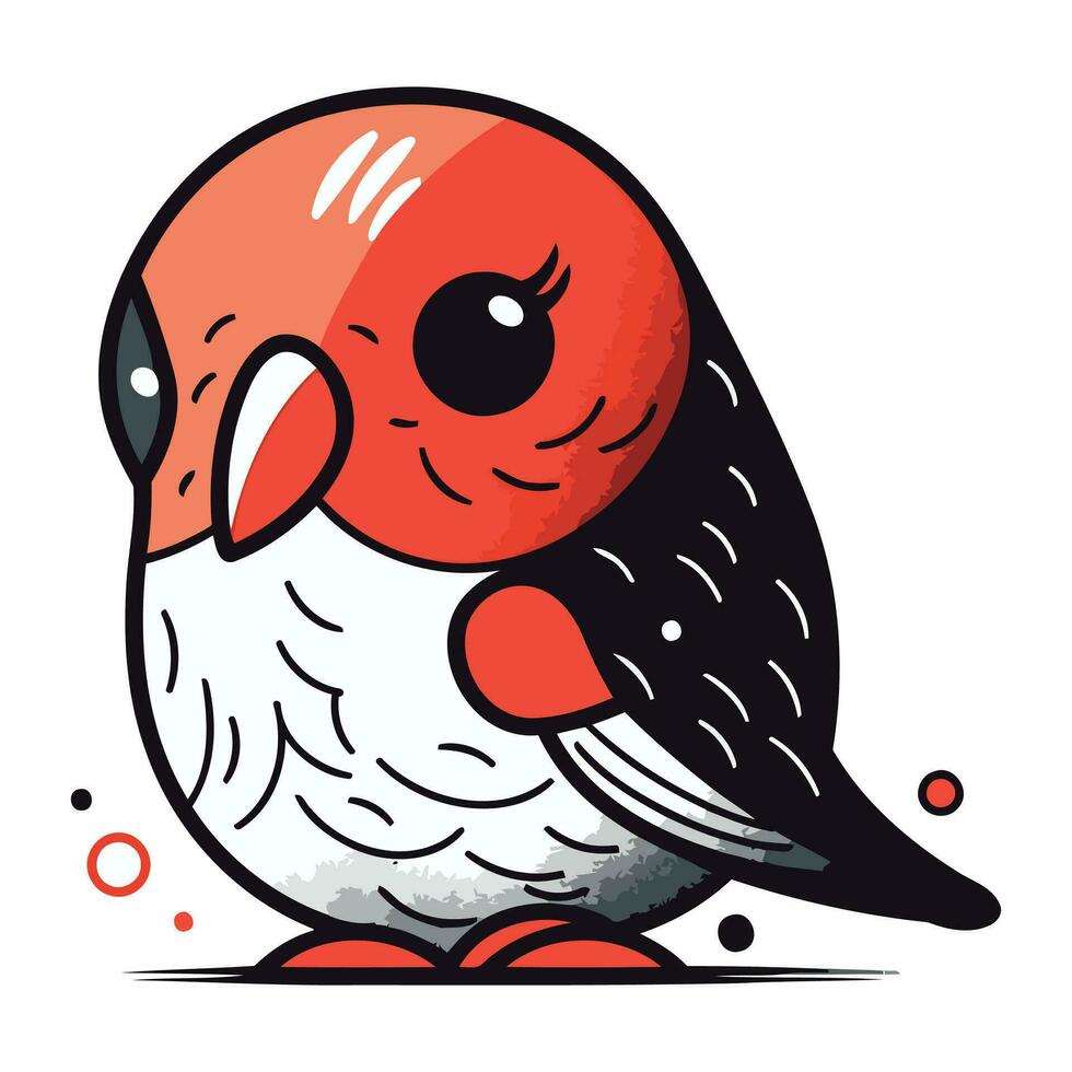 Vector illustration of cute cartoon red bird. Isolated on white background.