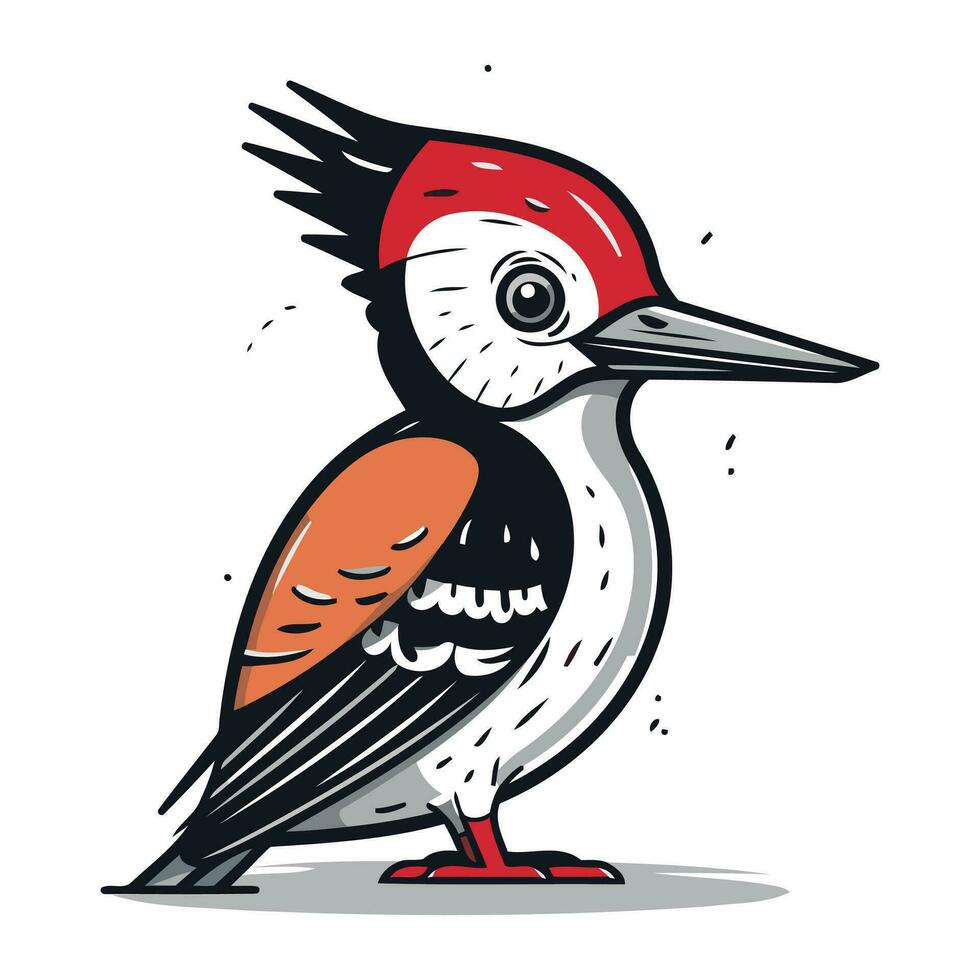 pájaro carpintero dibujos animados vector ilustración. mano dibujado garabatear estilo pájaro.