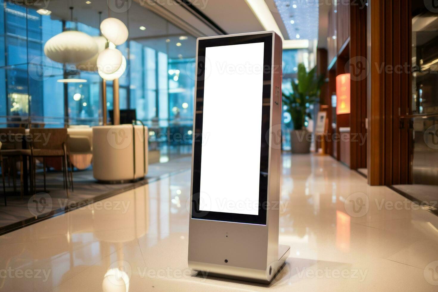 The advertising machine stands at the shopping mall. Generative AI photo