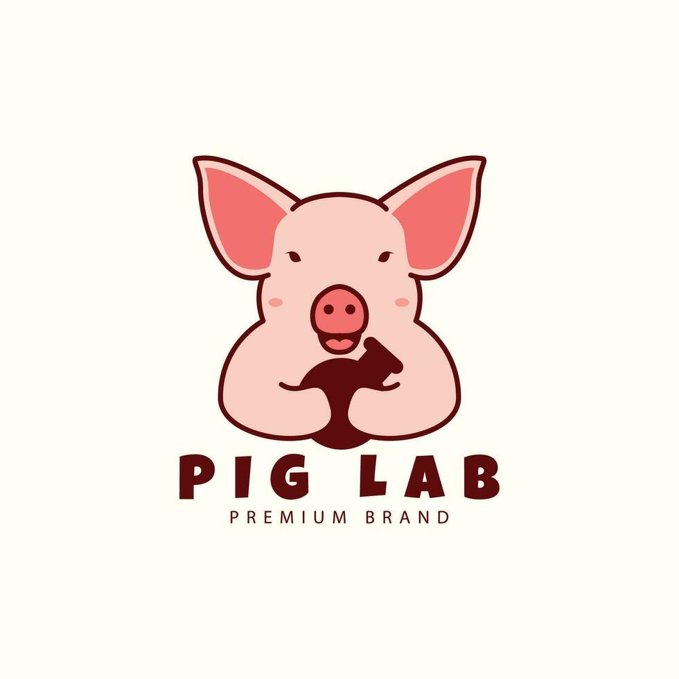 cute pig cartoon logo with laboratory  vector icon symbol illustration design animals