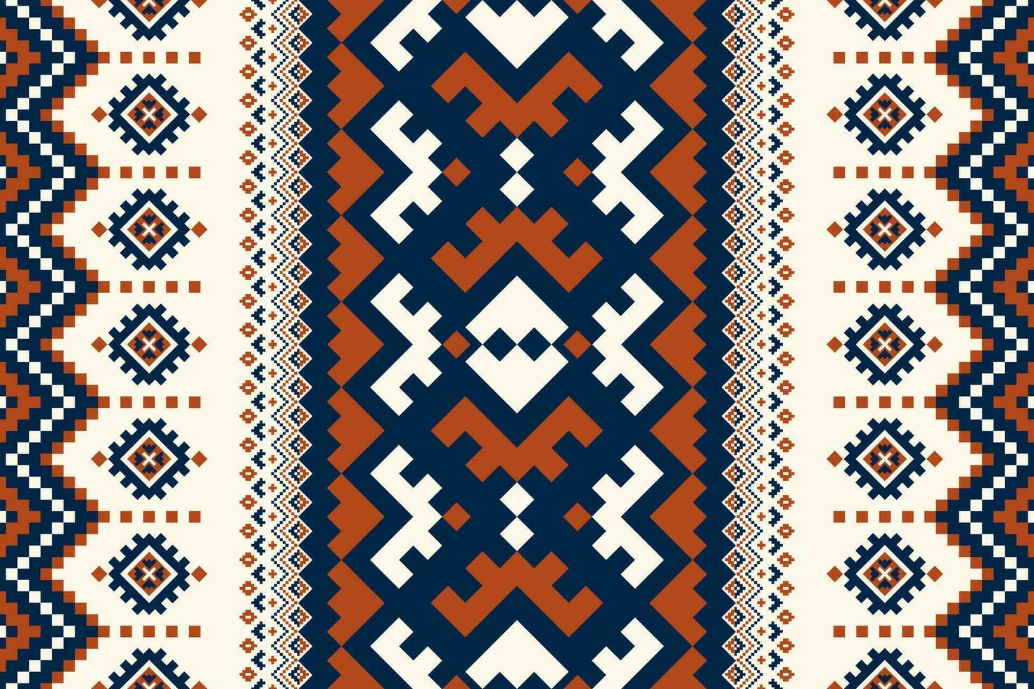 Aztec embroidery geometric pattern. Ethnic geometric pixel art seamless pattern. Ethnic geometric stitch pattern use for cloth, textile, border, wallpaper, cushion, carpet, quilt, upholstery. vector