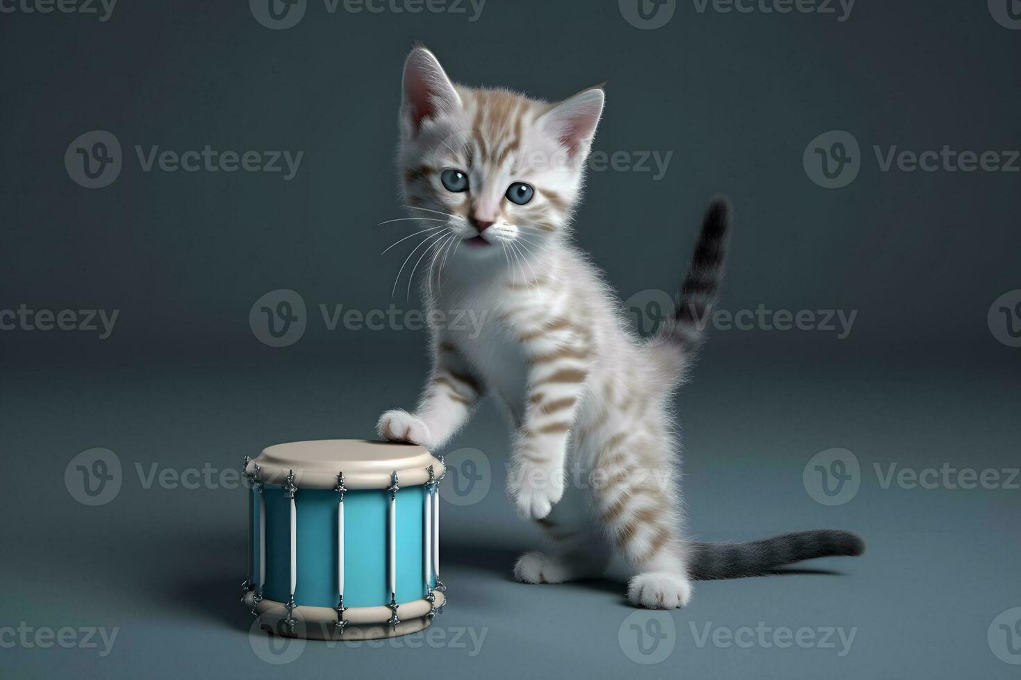 stylish cat drummer. Neural network AI generated photo