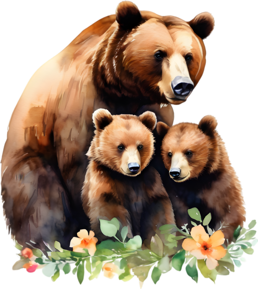 Mother bear and her cubs, Decorative clip art. AI-Generated. png