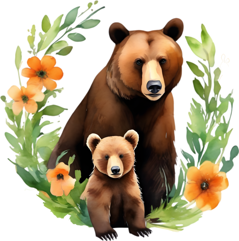 Mother bear and her cubs, Decorative clip art. AI-Generated. png