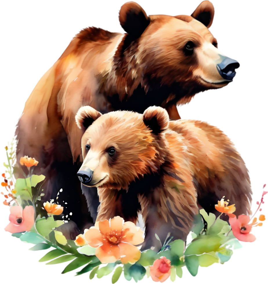 Mother bear and her cubs, Decorative clip art. AI-Generated. png