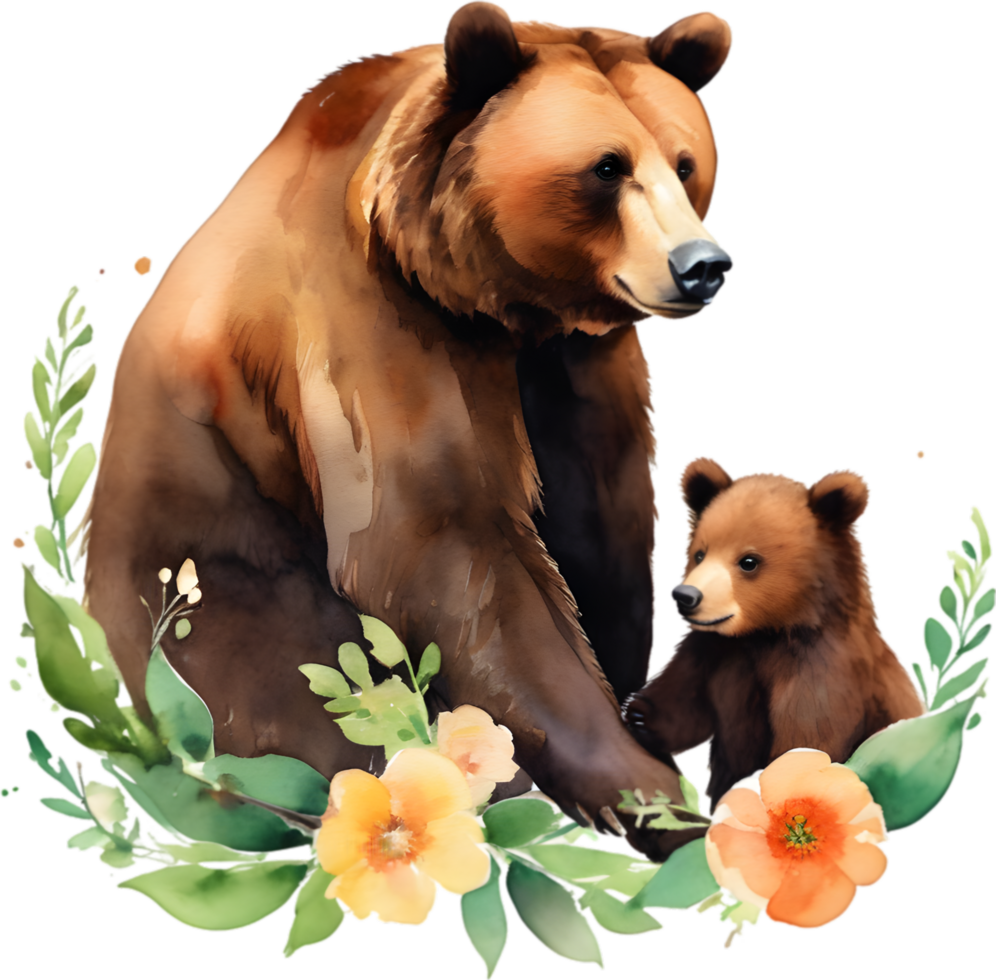 Mother bear and her cubs, Decorative clip art. AI-Generated. png