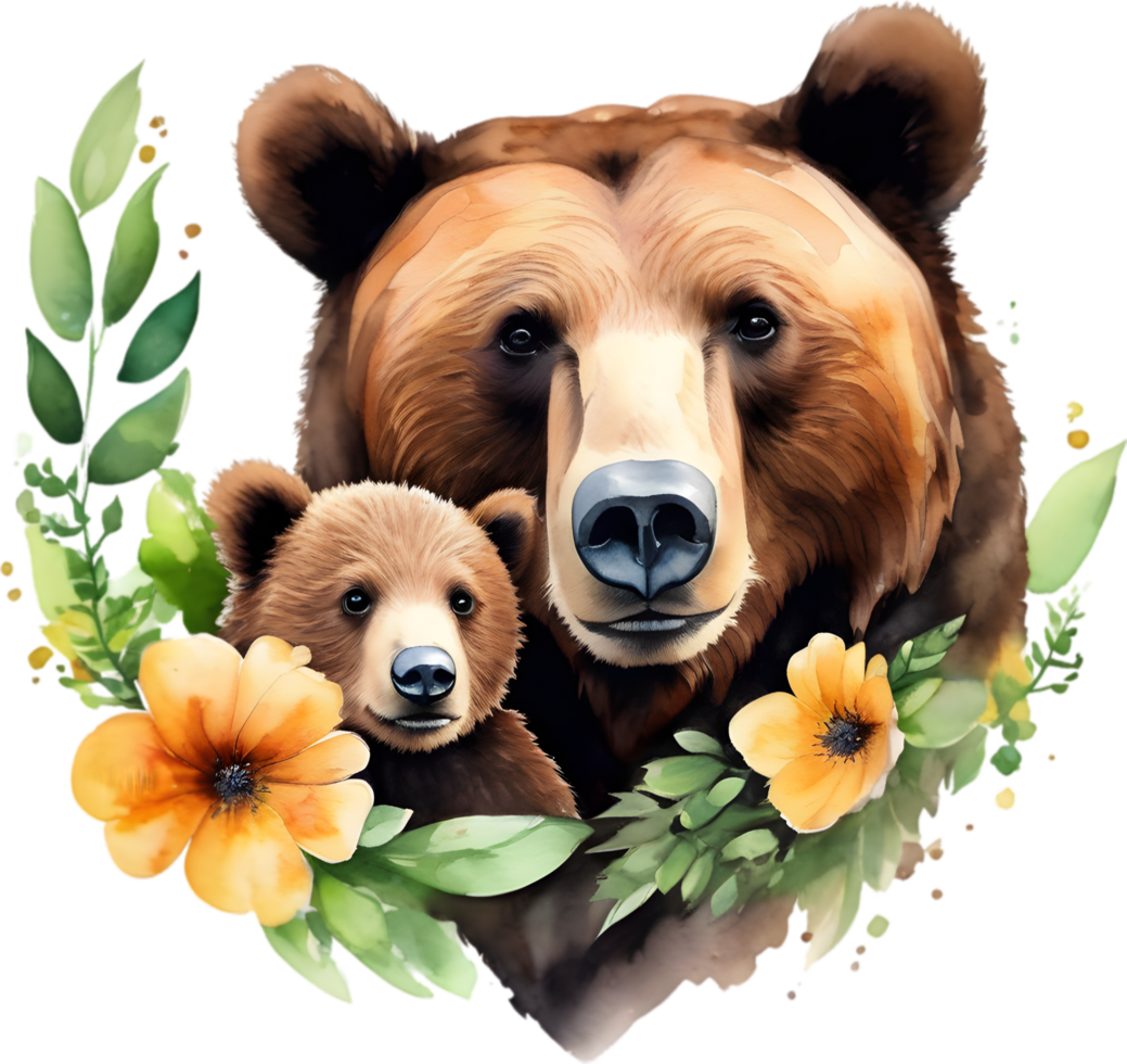 Mother bear and her cubs, Decorative clip art. AI-Generated. png