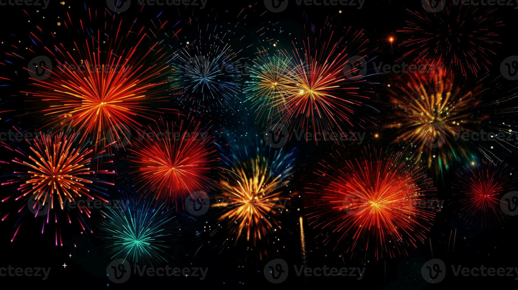 colorful fireworks on black background for festive celebration and decorative poster banner and greeting card design element . generative AI photo