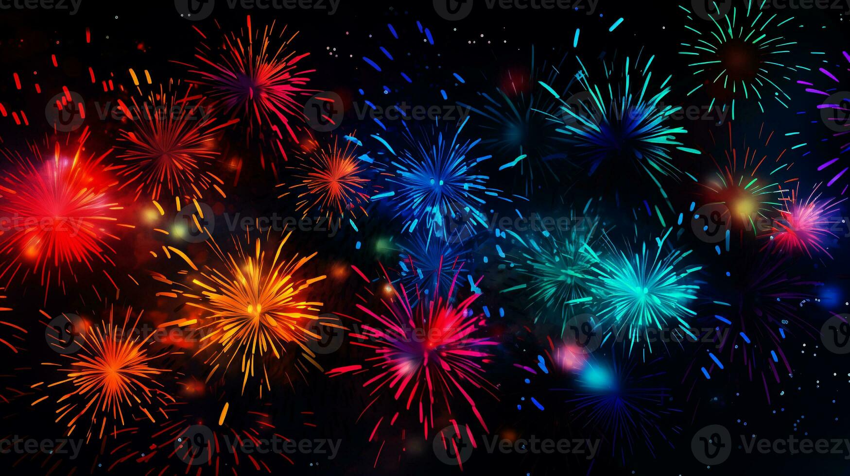 colorful fireworks on black background for festive celebration and decorative poster banner and greeting card design element . generative AI photo