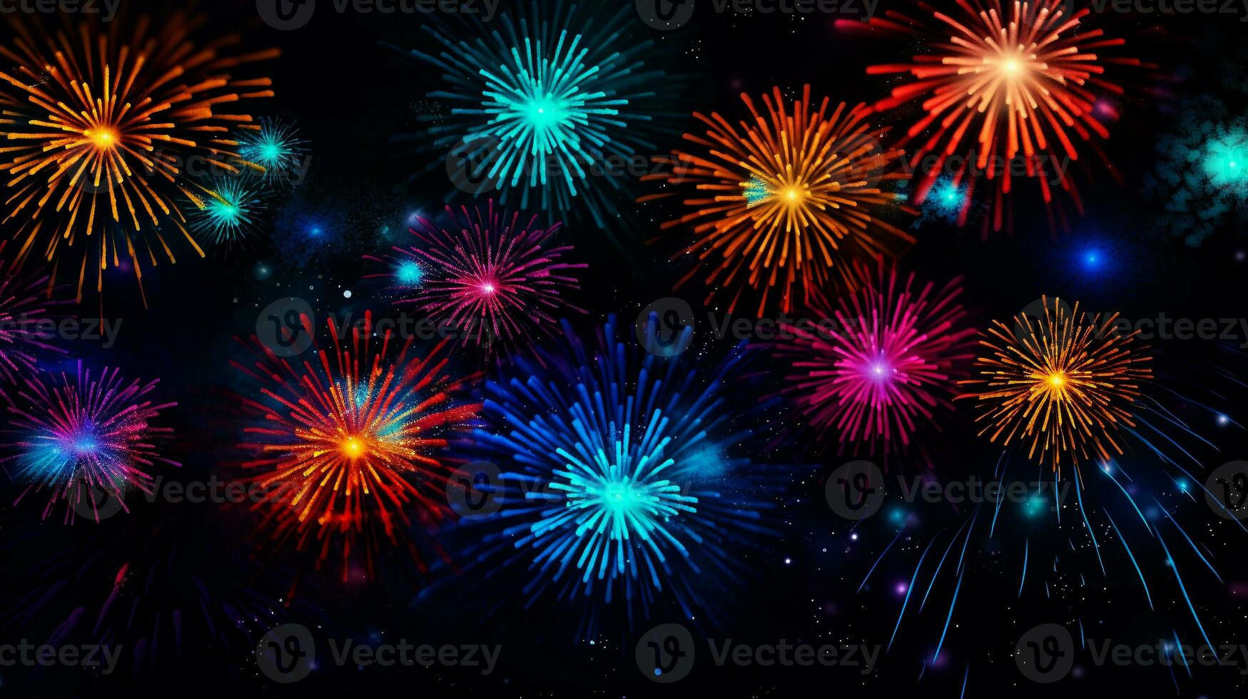 colorful fireworks on black background for festive celebration and decorative poster banner and greeting card design element . generative AI photo