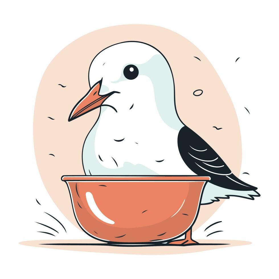 vector ilustración de un linda dibujos animados Gaviota en un bol.