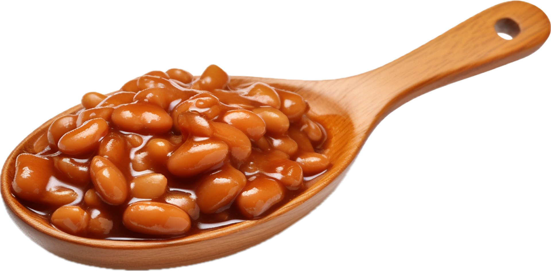 Baked beans in a spoon png with AI generated.
