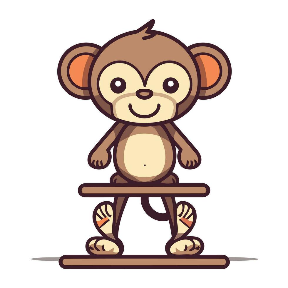 Monkey sitting on skateboard cartoon character vector illustration isolated on white background.