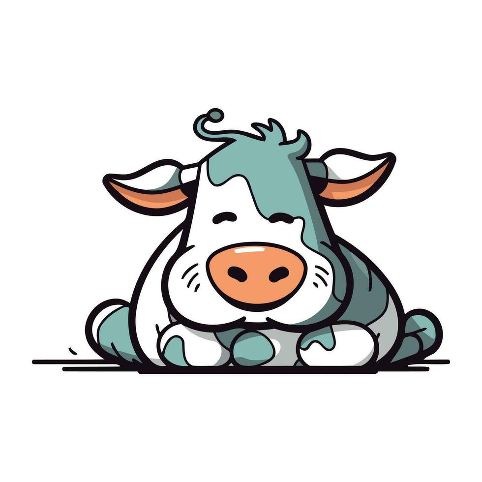 Cute cartoon cow. Vector illustration. Isolated on white background.