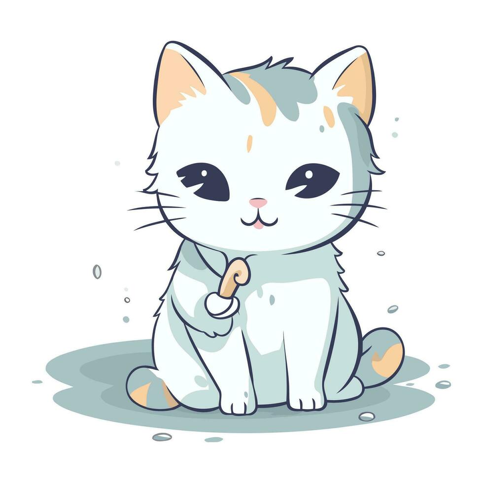 linda dibujos animados gato sentado en el lluvia. vector ilustración aislado en blanco antecedentes.