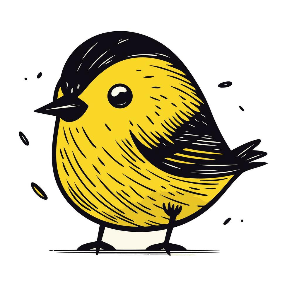 Hand drawn cute little bird. Vector illustration. Isolated on white background.