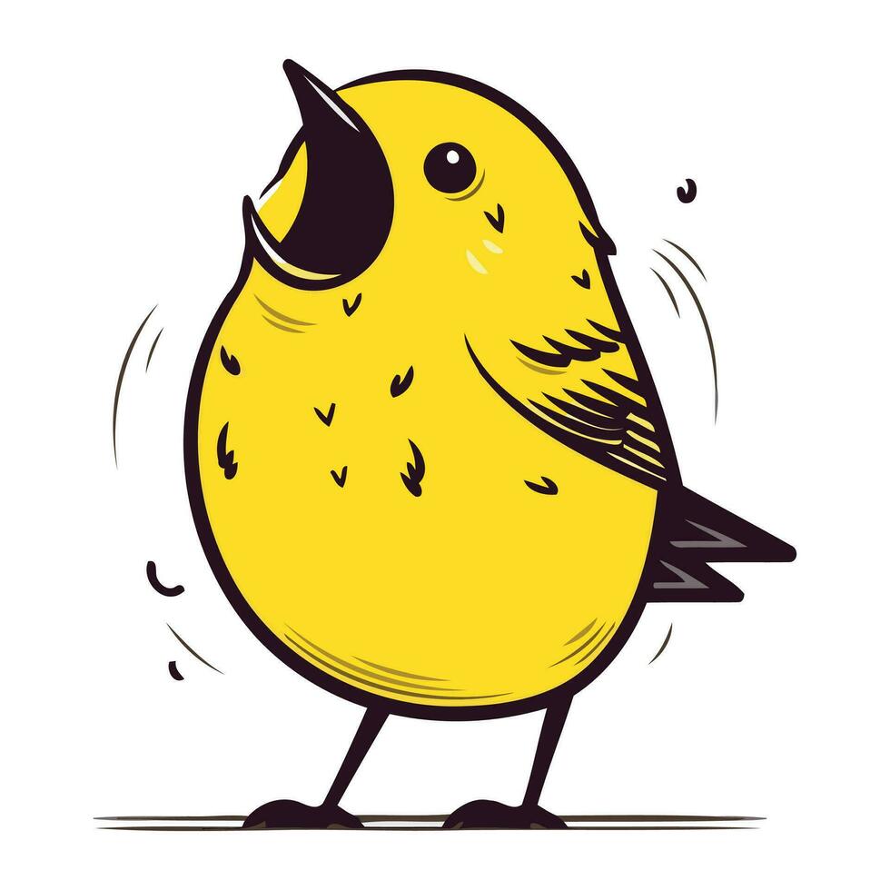 Cute cartoon yellow bird isolated on white background. Vector illustration.
