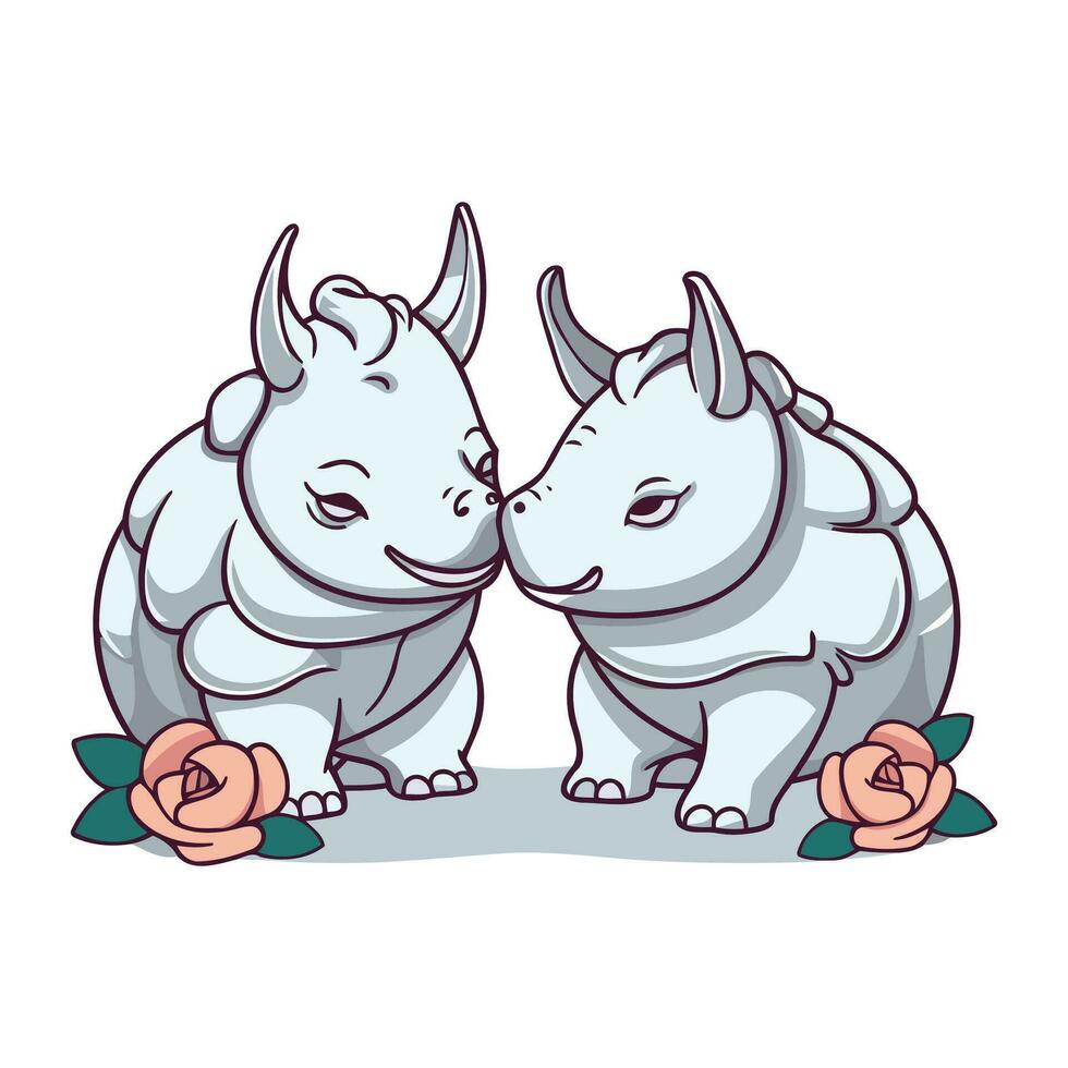 rinoceronte Pareja. dibujos animados vector ilustración aislado en blanco antecedentes.