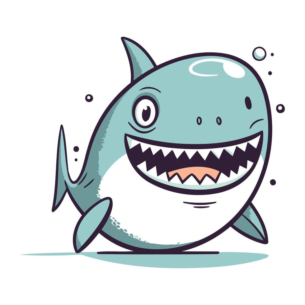 Shark cartoon vector illustration. Cute cartoon shark with big teeth