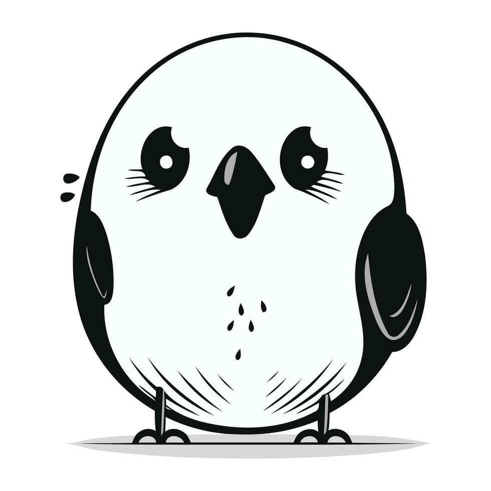 Cute cartoon black and white bird. Vector illustration isolated on white background.