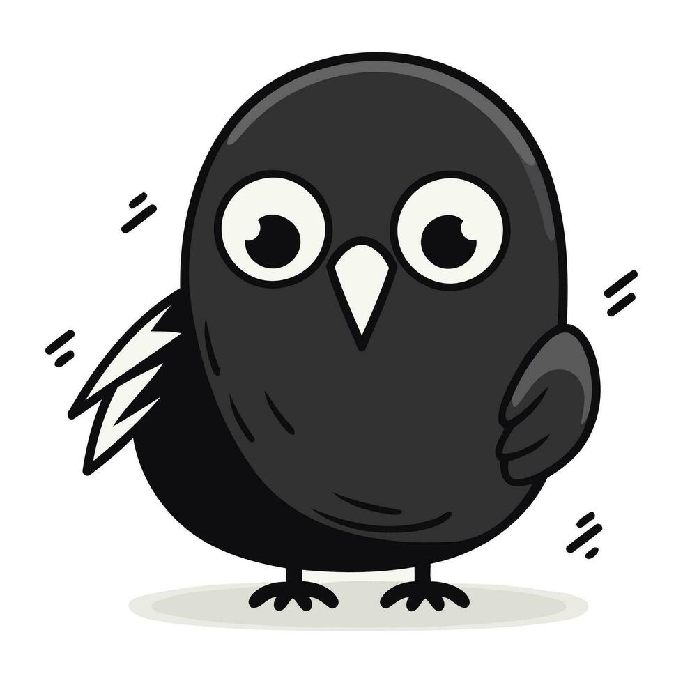 Cute cartoon black crow. Vector illustration isolated on white background.