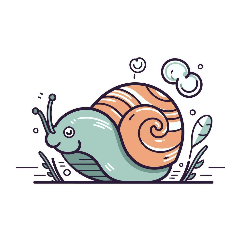 Cute cartoon snail. Vector illustration in a flat linear style.