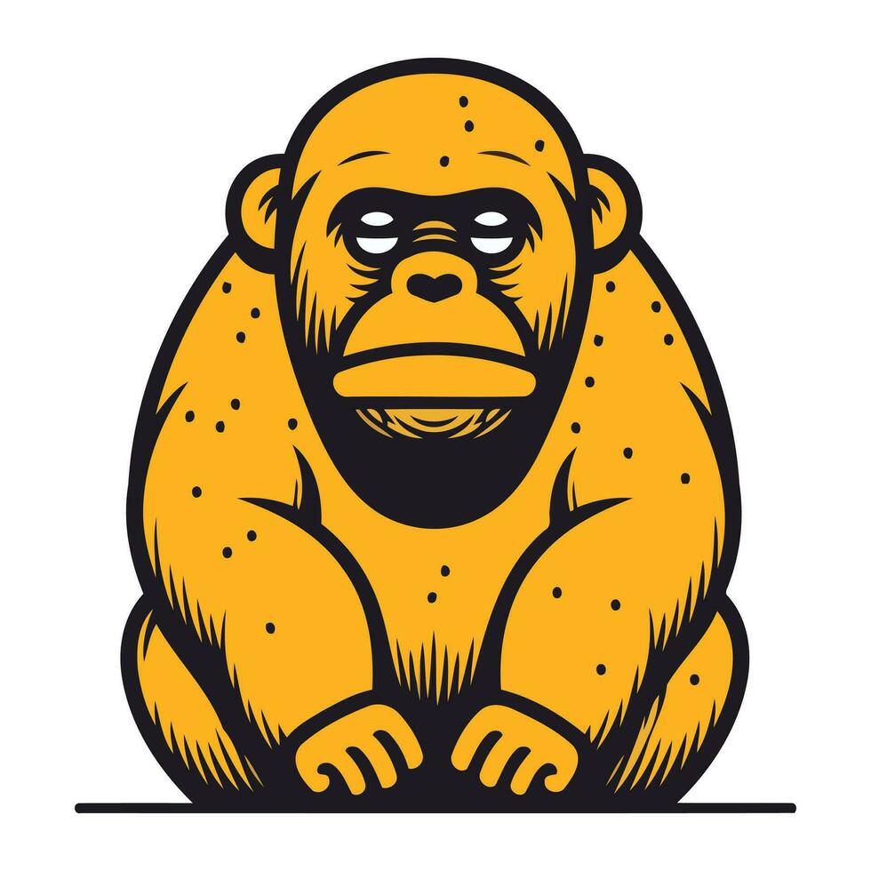 Chimpanzee monkey sitting on the ground. Vector illustration.