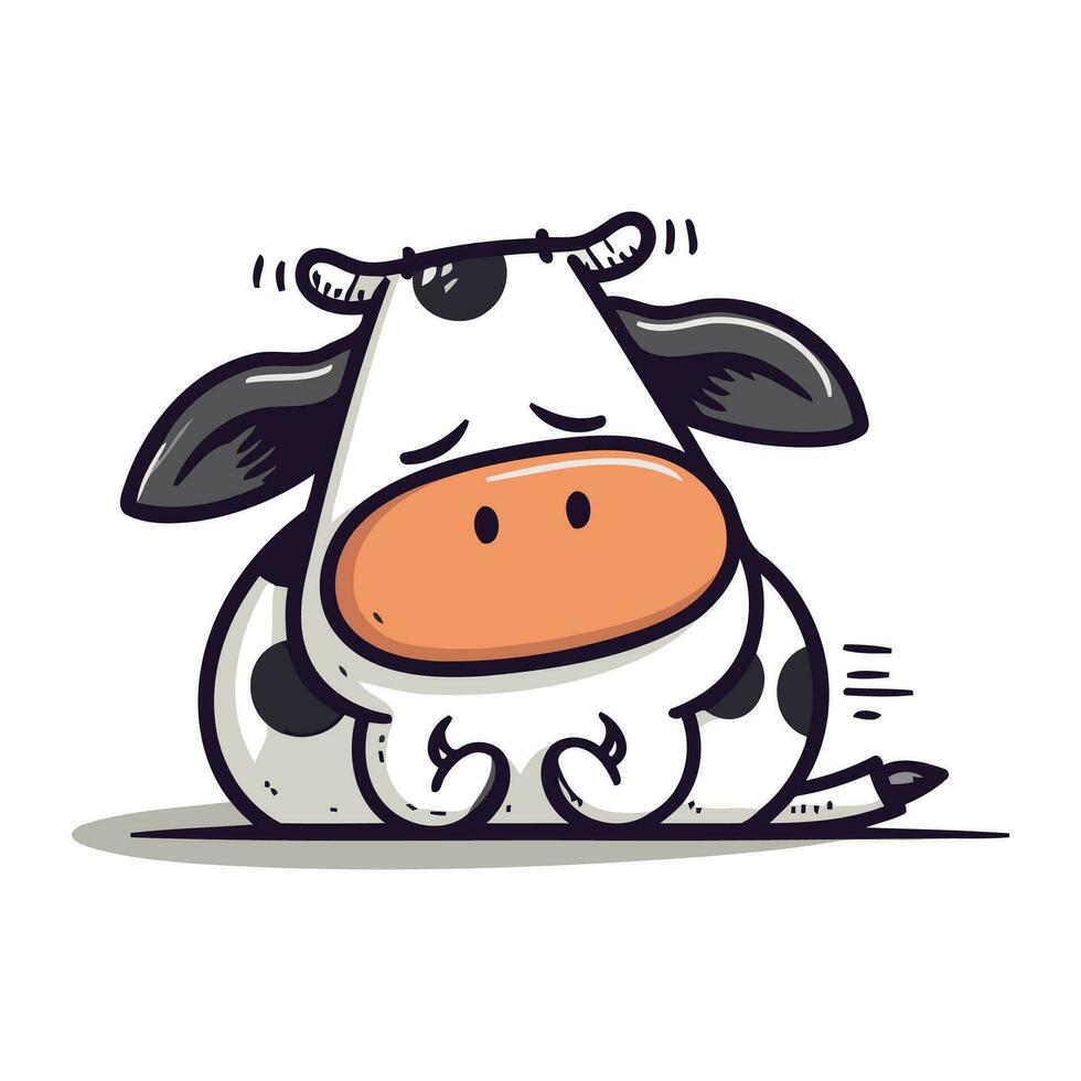 Cartoon cow with pencil. Cute farm animal. Vector illustration