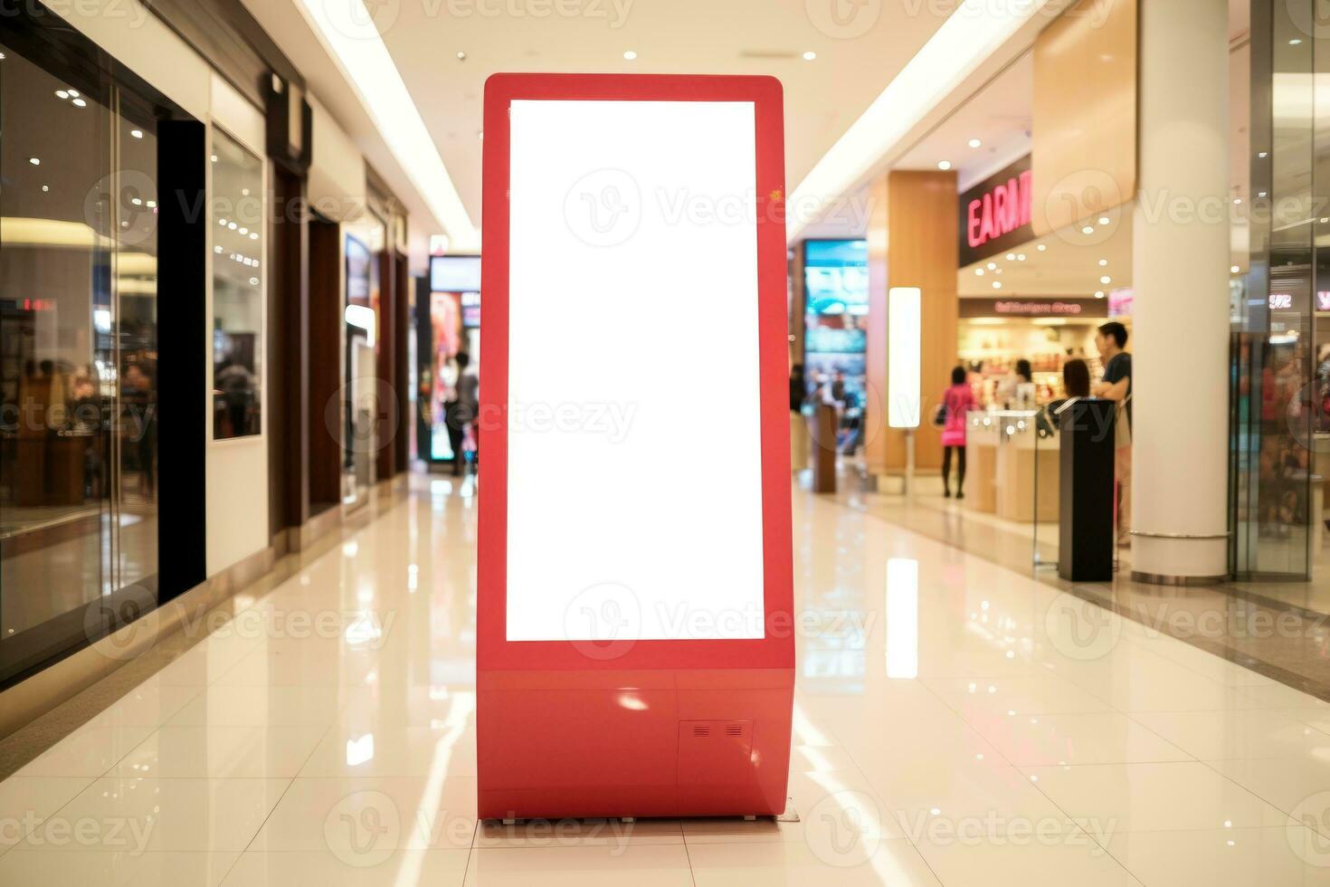 The advertising machine stands at the shopping mall. Generative AI photo