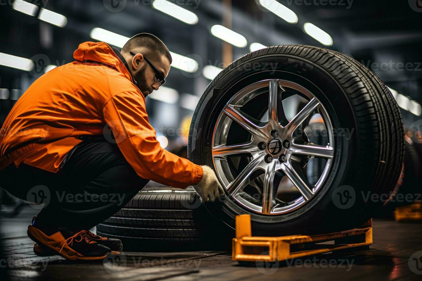 How to get lug nuts off tire, stock photo, professional color grading. Generative AI photo