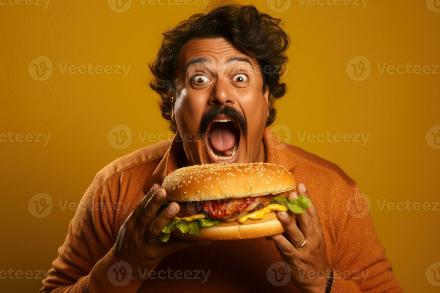 comiendo un hamburguesa de internacional gente. generativo ai foto