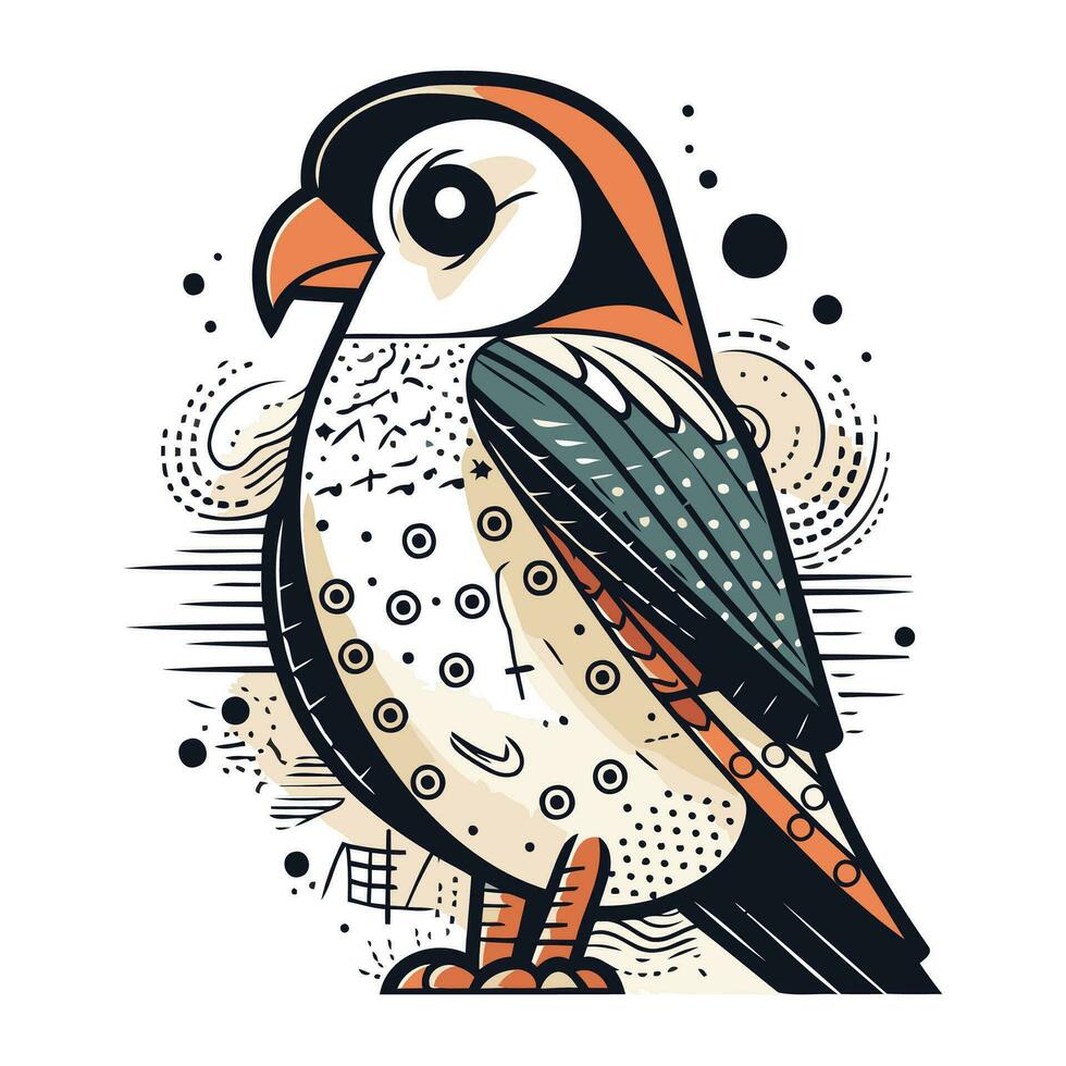 Vector illustration of a cute parrot in a doodle style.