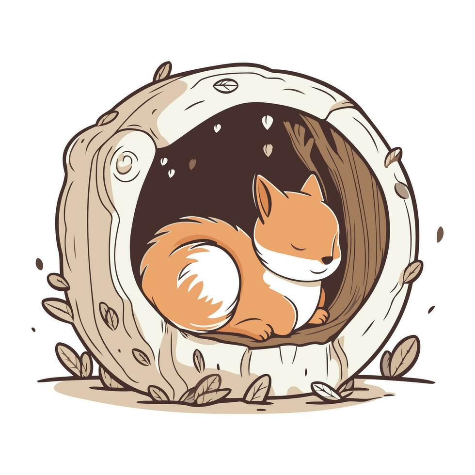 Cute fox in a hole. Vector illustration on white background.