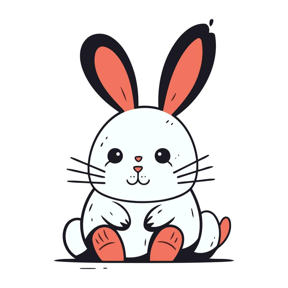 Cute cartoon bunny sitting on the ground. Vector illustration in a flat style.