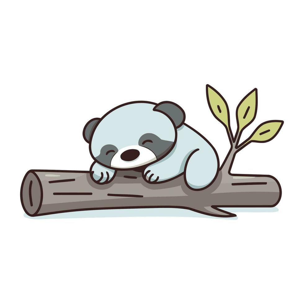 Cute panda sleeping on a tree branch. Vector illustration.