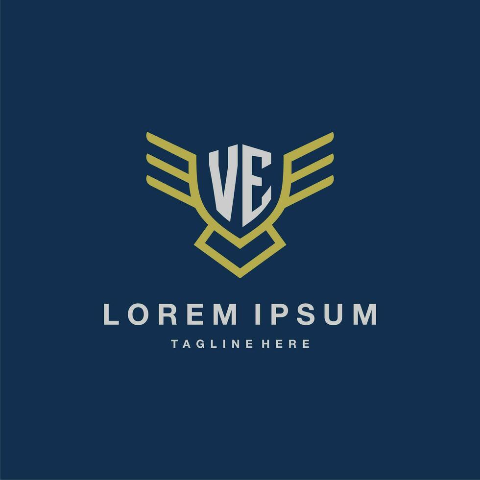VE initial monogram logo for creative eagle line image vector design