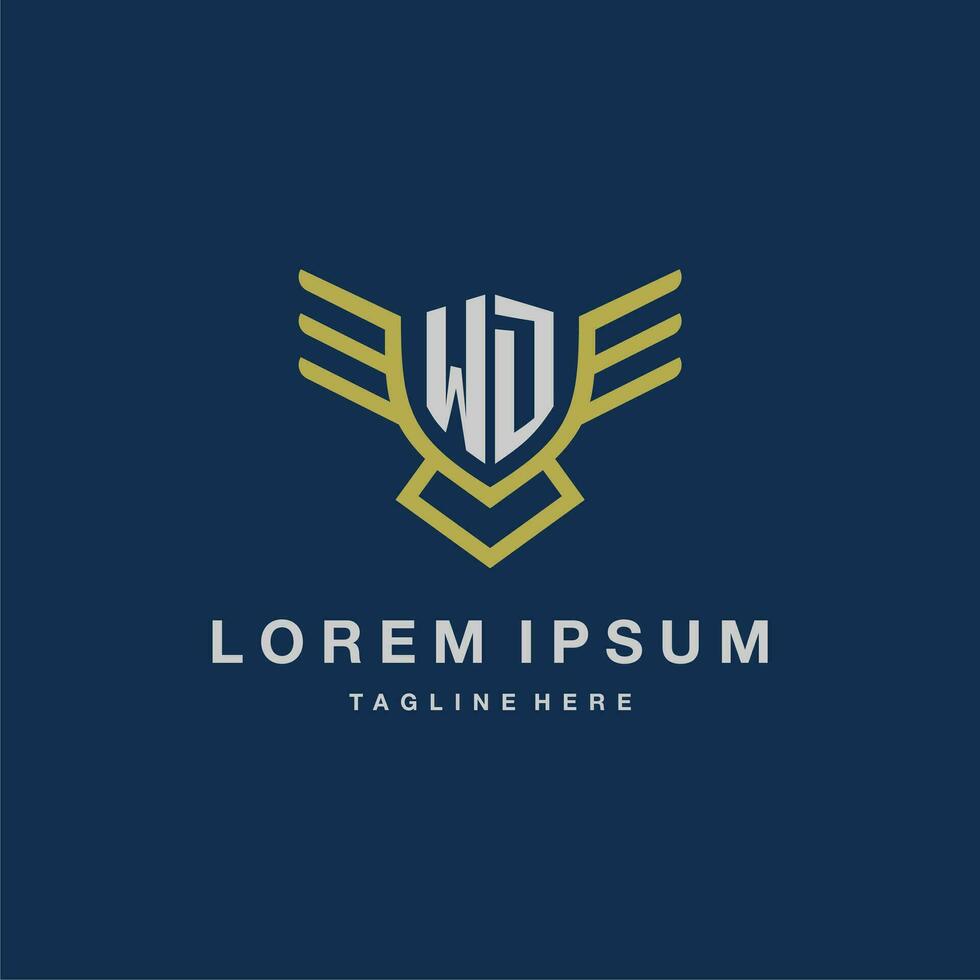 WD initial monogram logo for creative eagle line image vector design