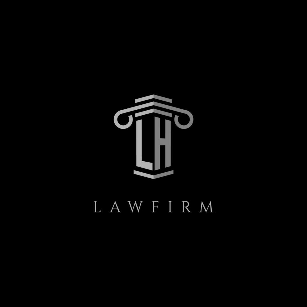 lh inicial monograma logo bufete de abogados con pilar diseño vector