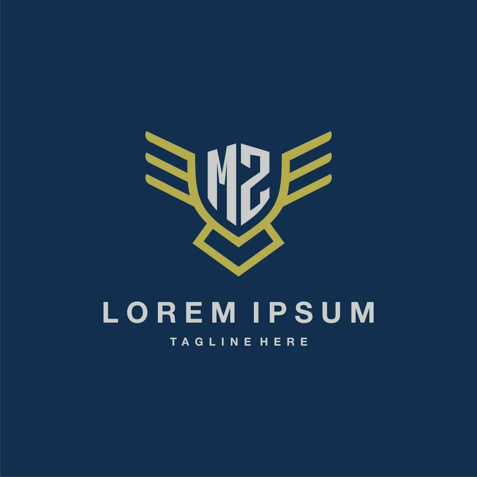 MZ initial monogram logo for creative eagle line image vector design