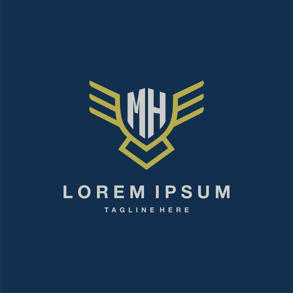 MH initial monogram logo for creative eagle line image vector design