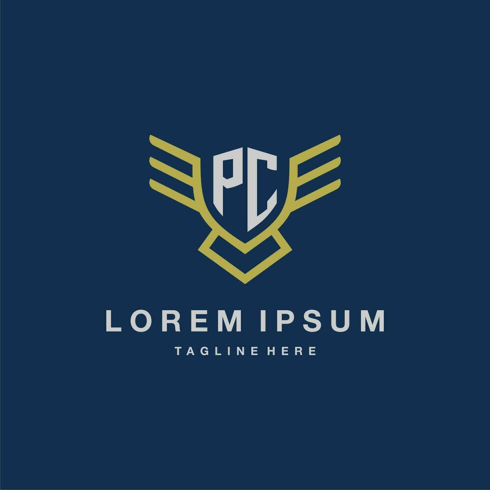 PC initial monogram logo for creative eagle line image vector design