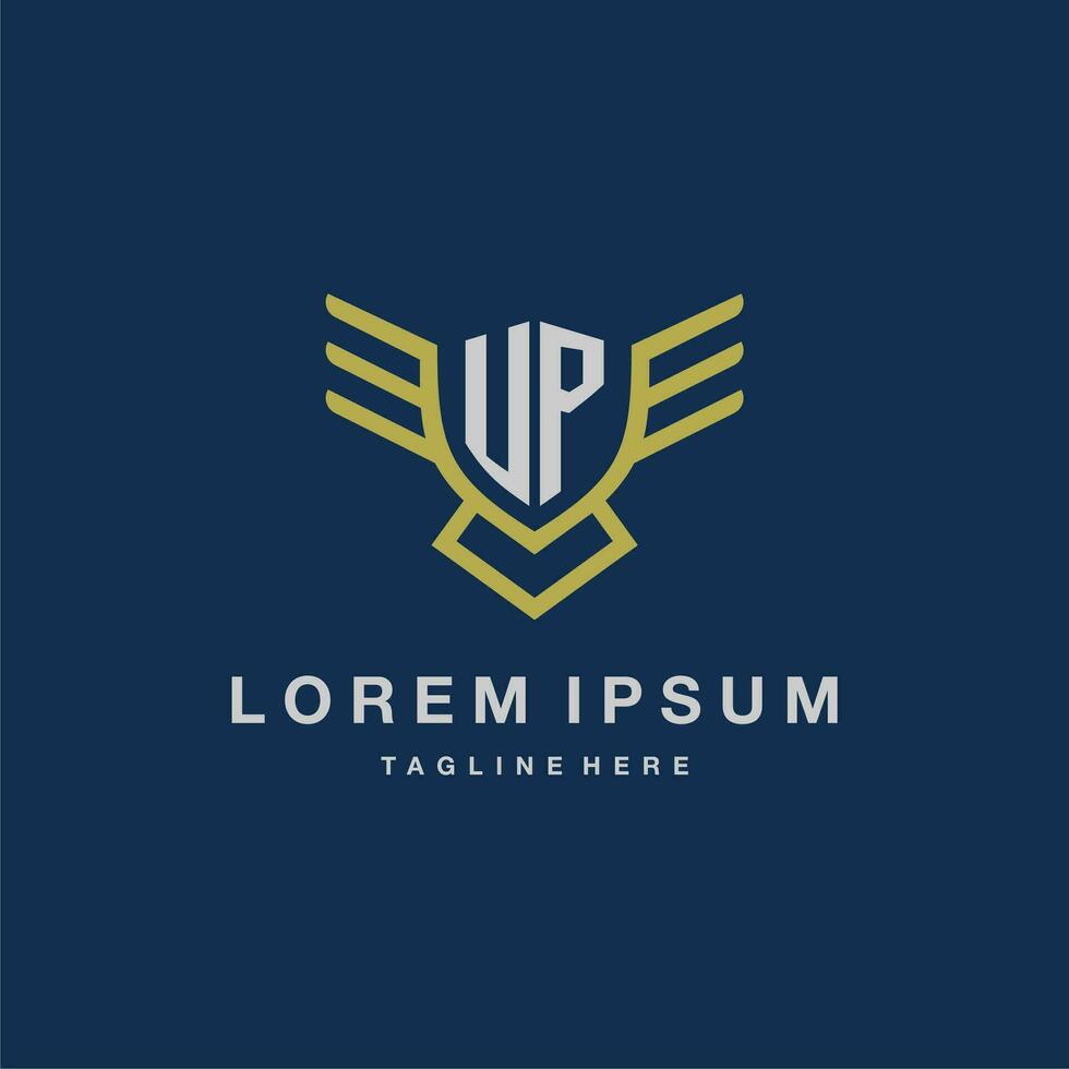 UP initial monogram logo for creative eagle line image vector design
