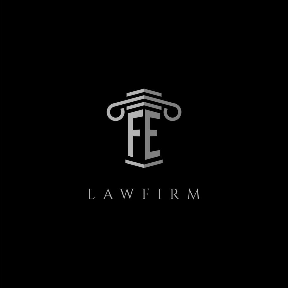 FE initial monogram logo lawfirm with pillar design vector