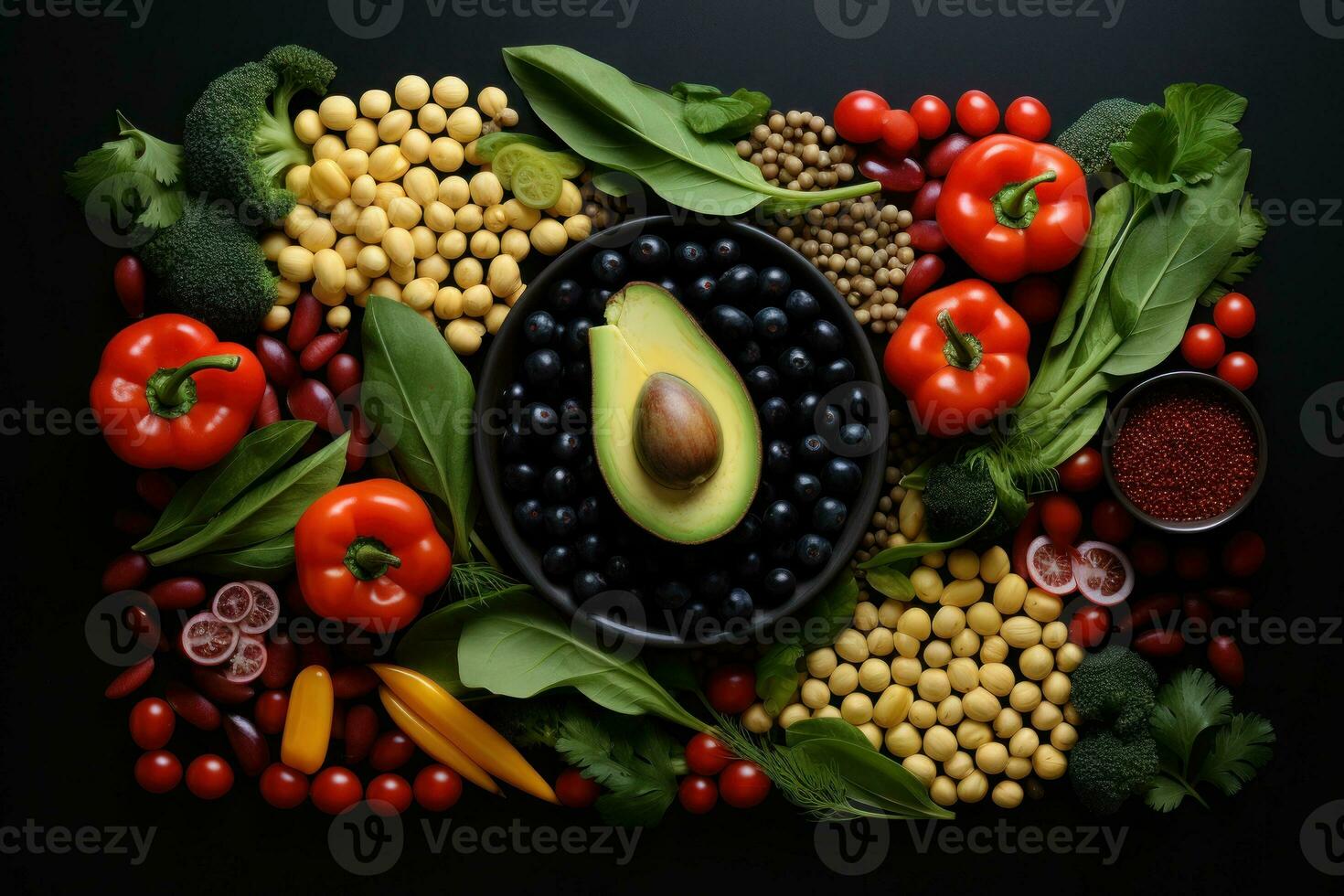 Vegetables and grains, food for people who don't eat meat. Generative AI photo