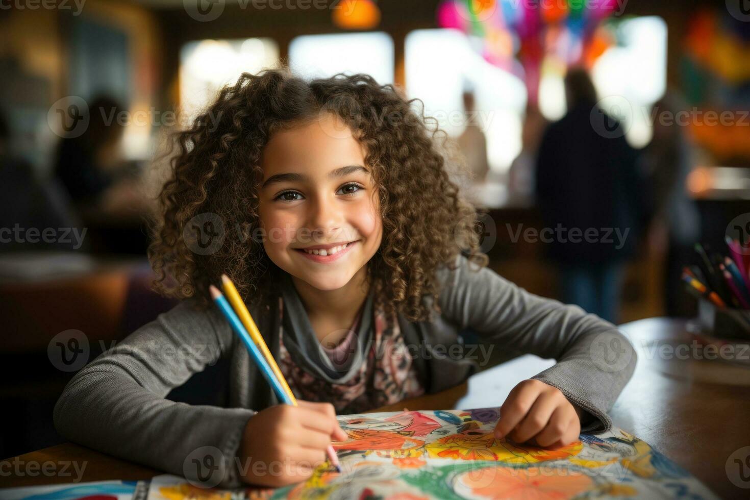 Children coloring activity in a classroom. Generative AI photo