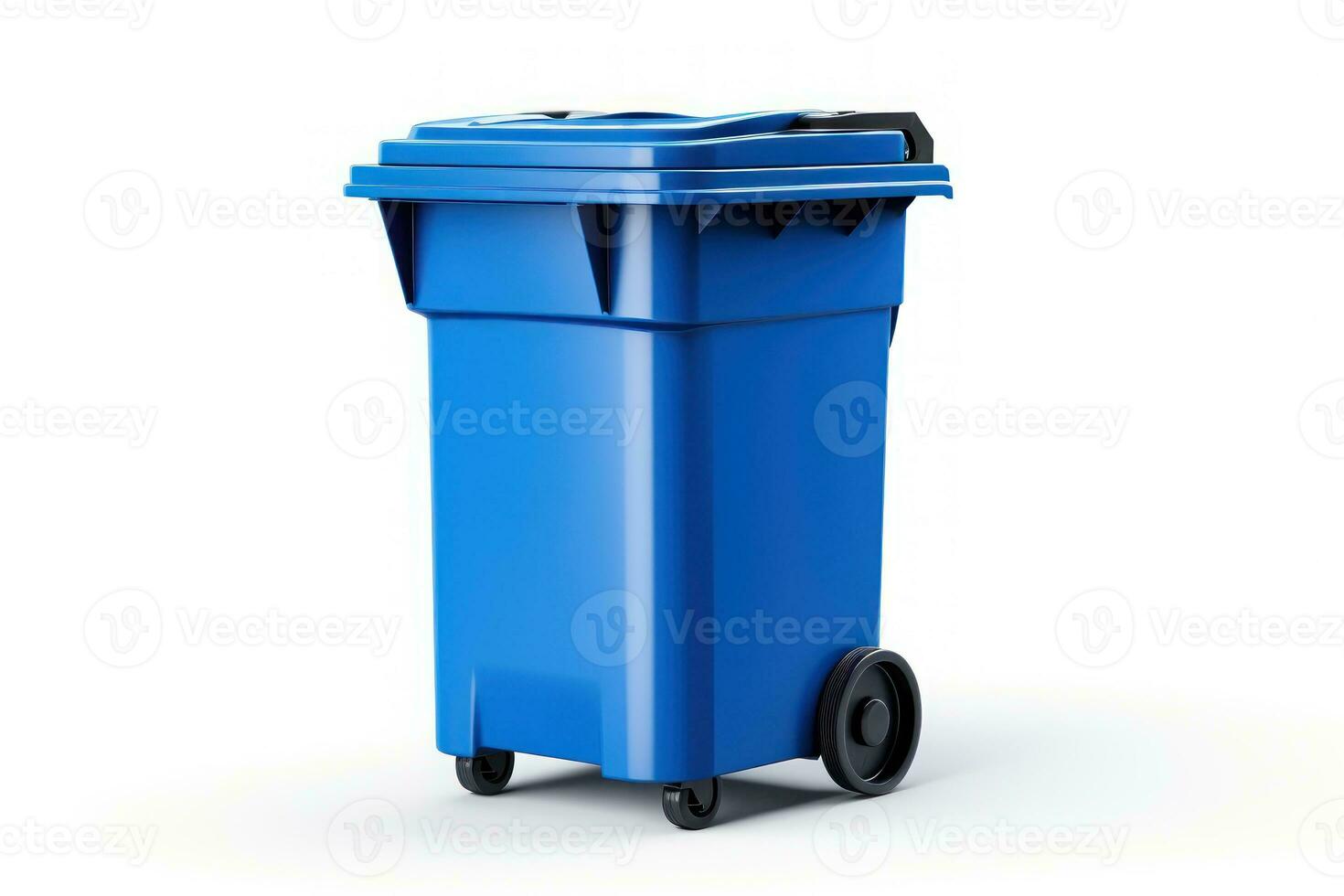 Blue bin isolated on white background. Generative AI photo