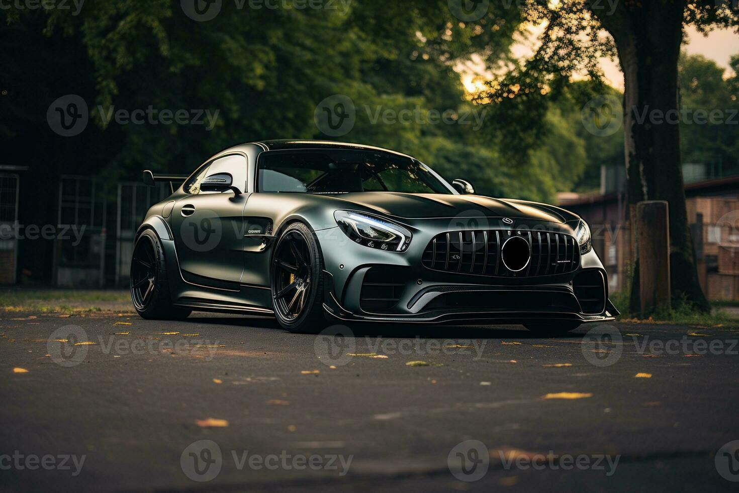 Sports car in modern urban setting. Generative AI photo