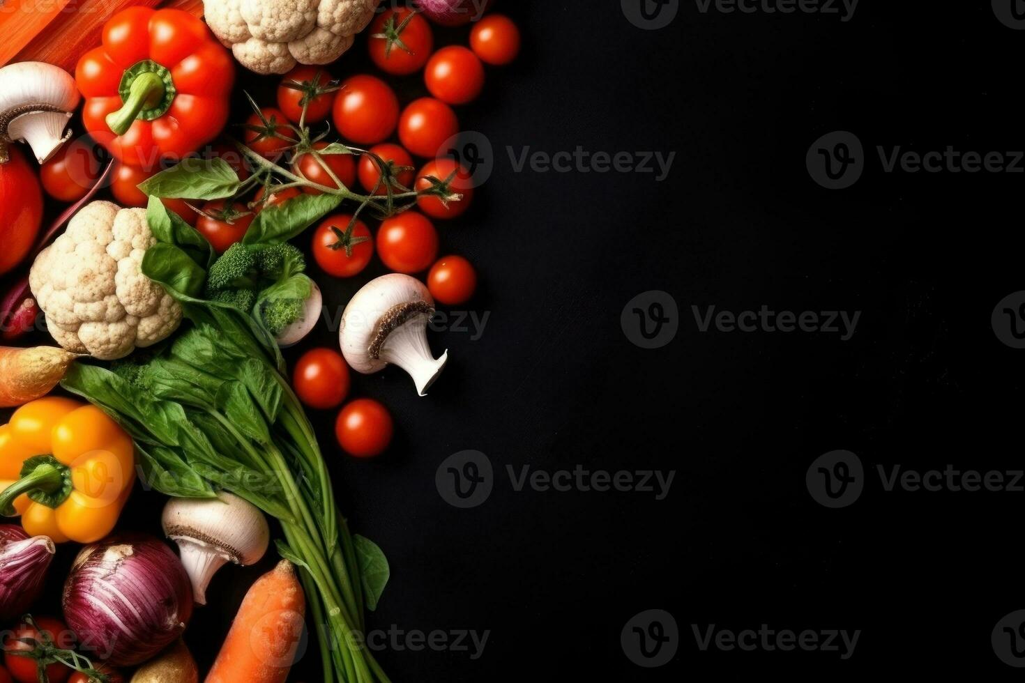 Vegetables on background with empty space for text top view. Generative AI photo